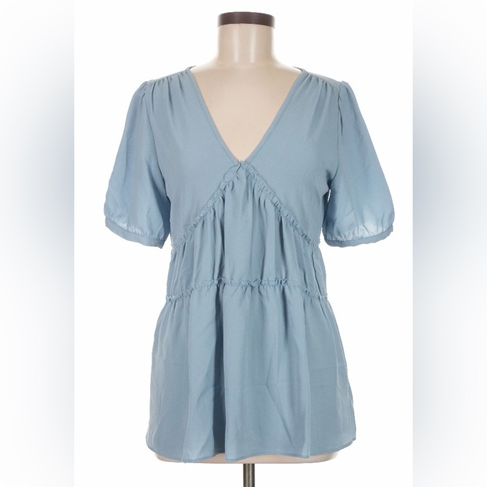 NWT Michael Kors Light Blue V-Neck Boho Style Blouse